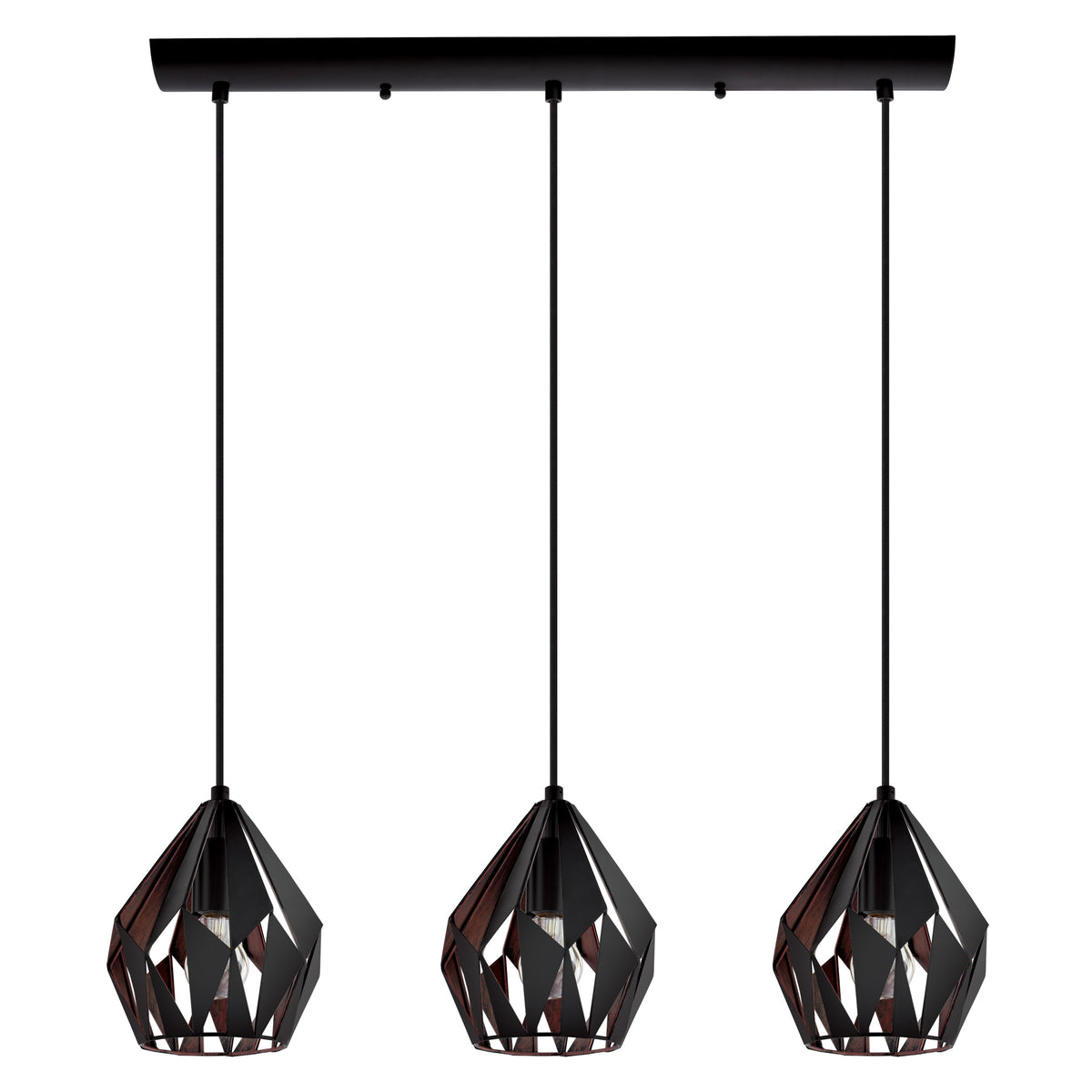 Carlton 3 31" Pendant Light - Matte Black / Copper
