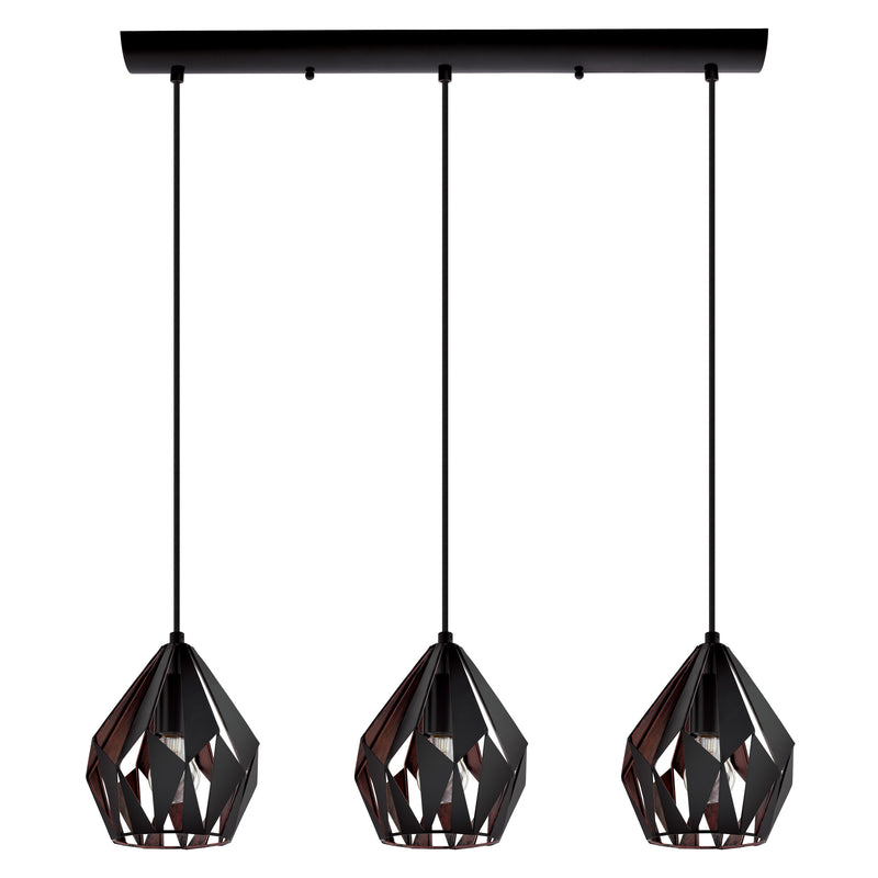 Carlton 3 31" Pendant Light - Matte Black / Copper