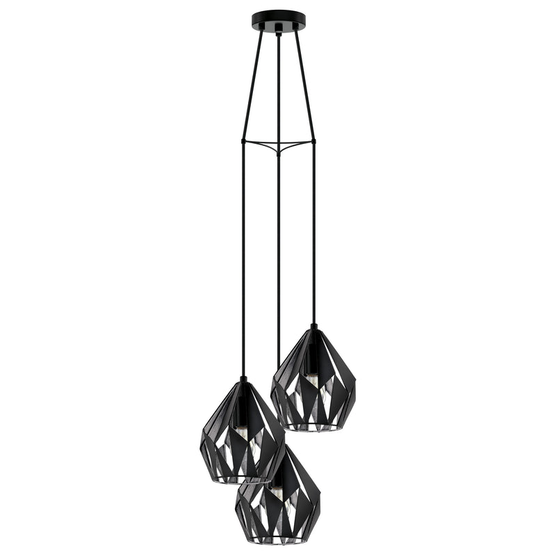 Carlton 3 13" Pendant Light - Matte Black / Silver