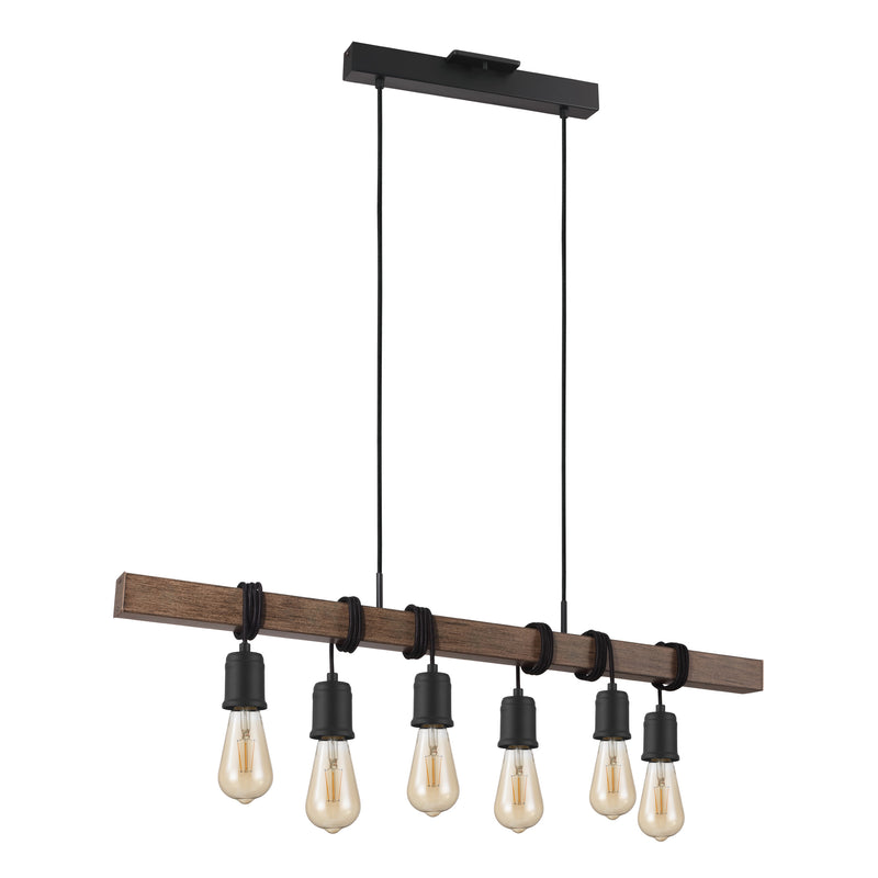 Violon 39" Pendant Light - Textured Black / Dark Brown Wood Effect