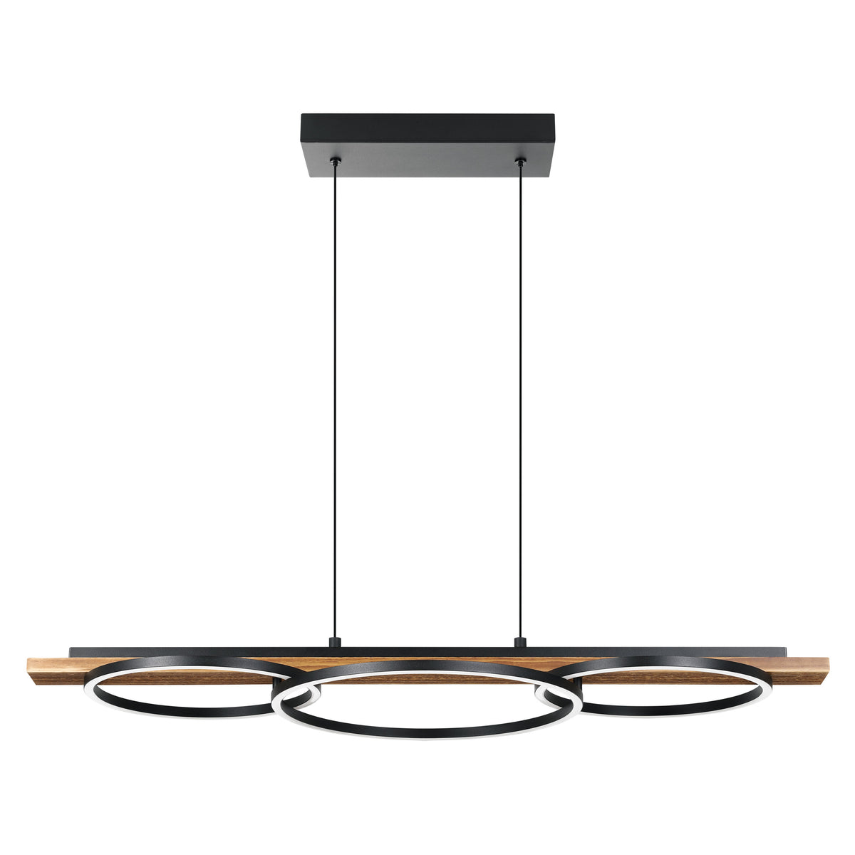 Boyal 40" LED Pendant Light - Rustic Pine Wood / Textured Black
