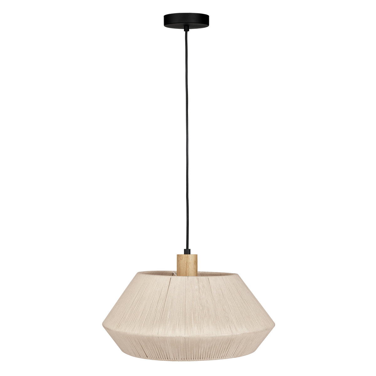 Lanier 19" Pendant Light - Textured Black / Rubberwood