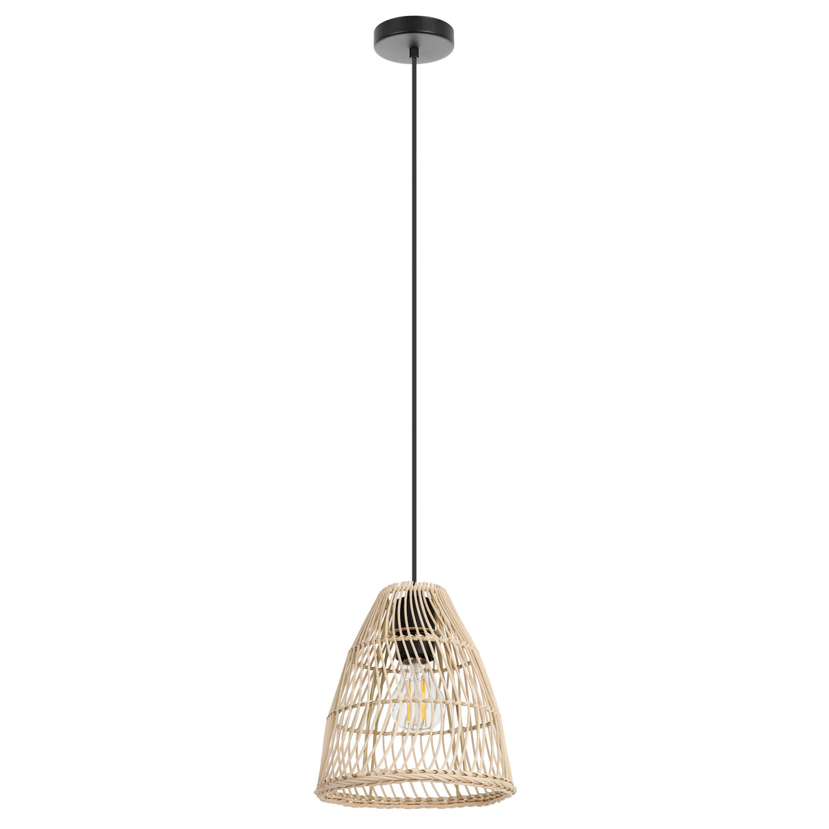 Ayesgarth 8" Pendant Light - Textured Black / Natural Rattan