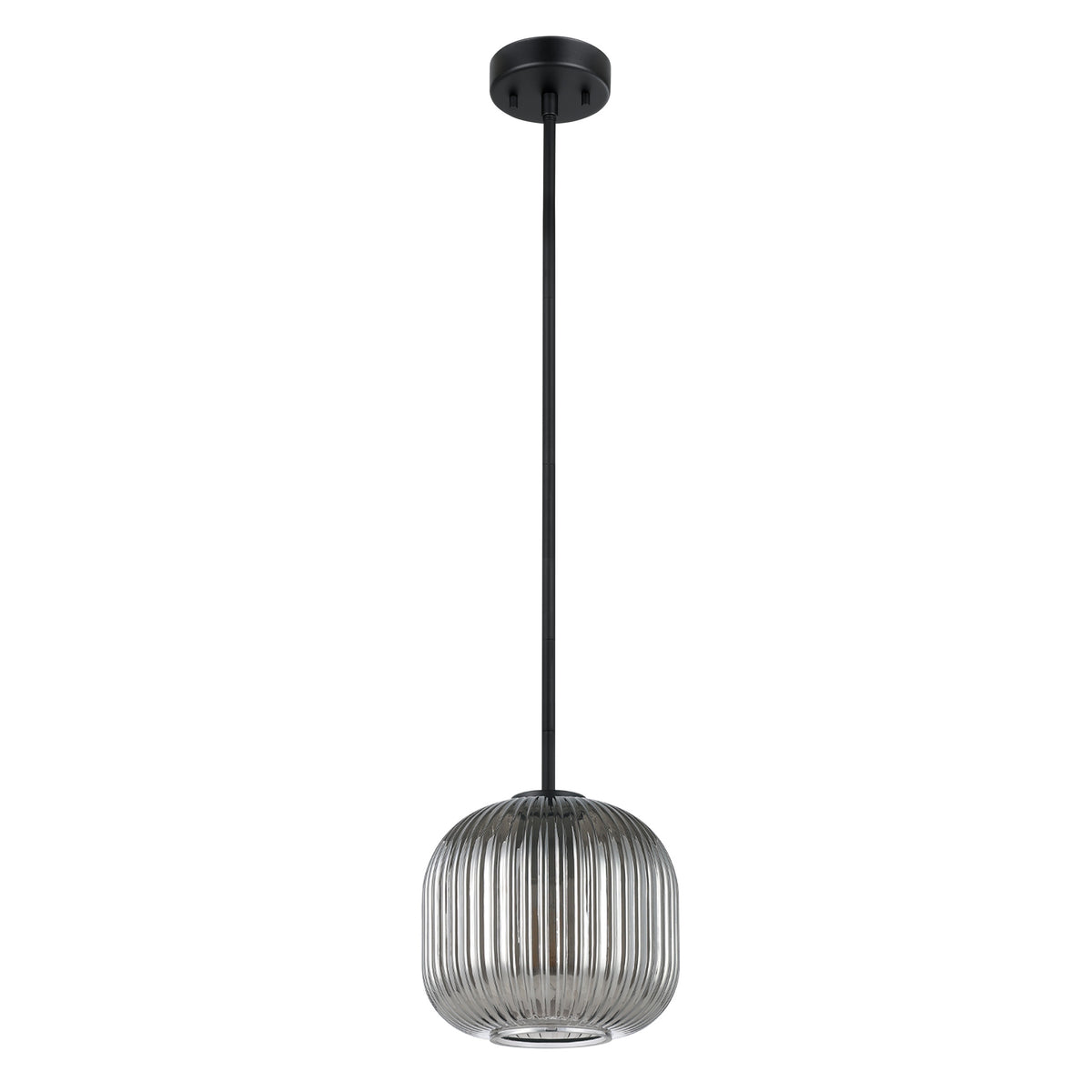Mantunalle 8" Pendant Light - Textured Black / Chrome Smoked Glass