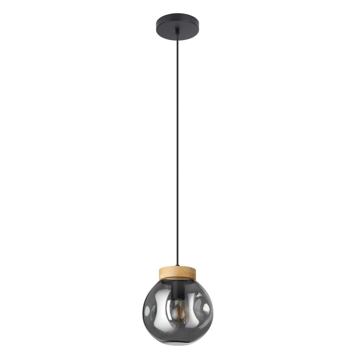 Magacela 9" Pendant Light - Textured Black / Rubberwood
