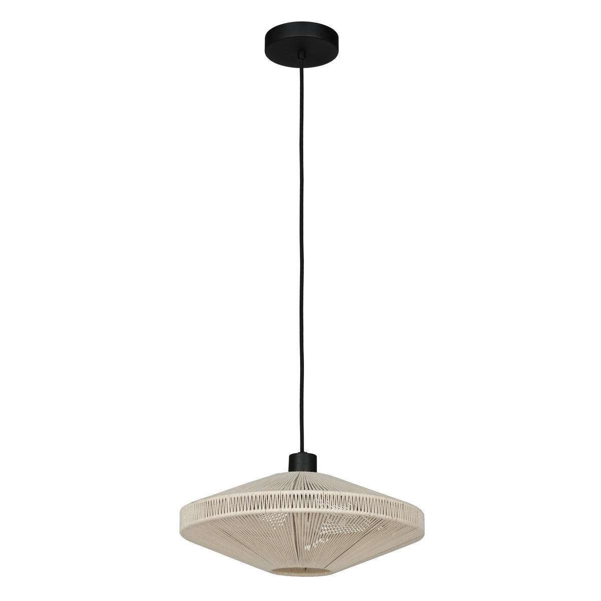 Midsummer 15" Convertible Pendant - Textured Black / Cream Jute