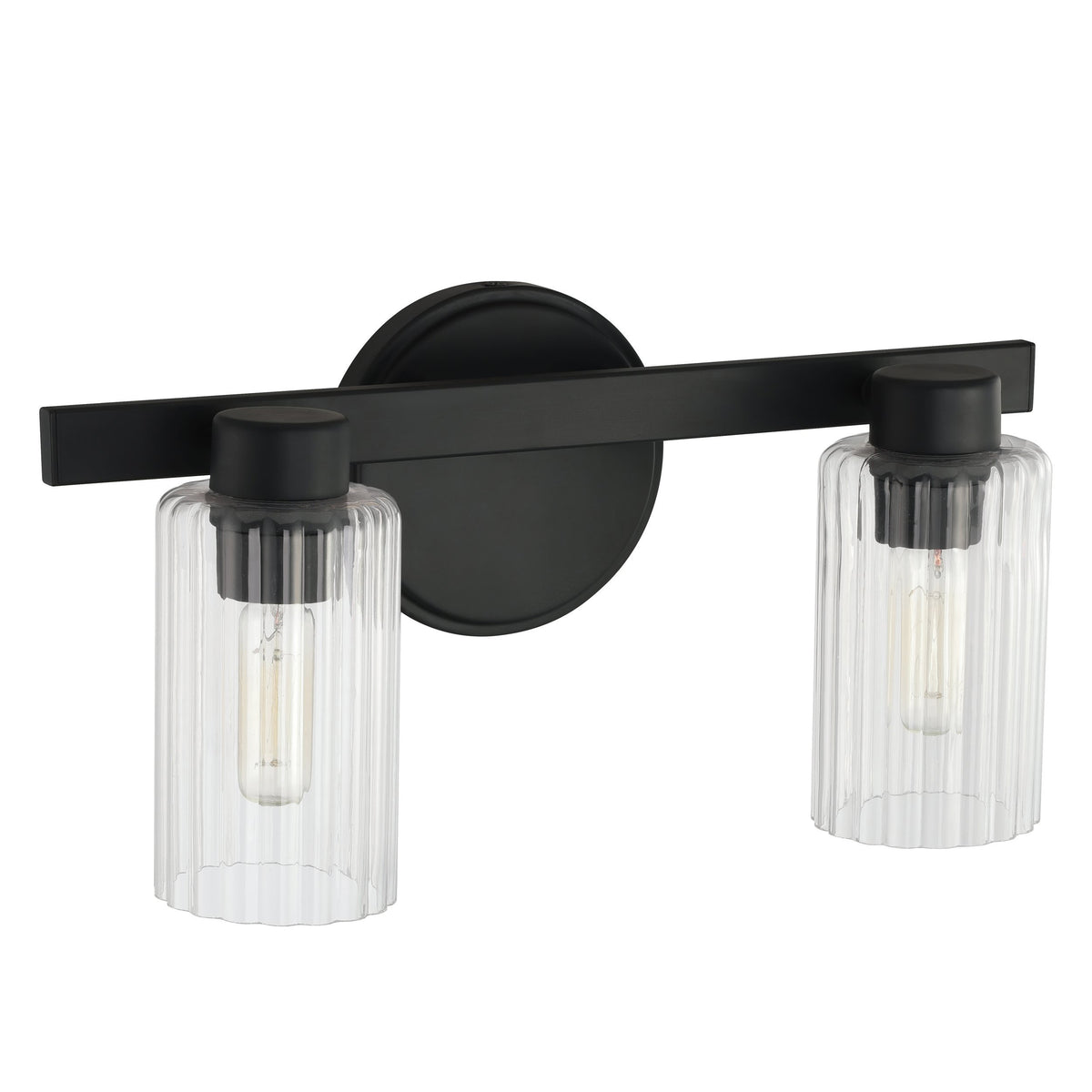 Bedminster 14" Vanity Light - Matte Black / Clear Ribbed Glass