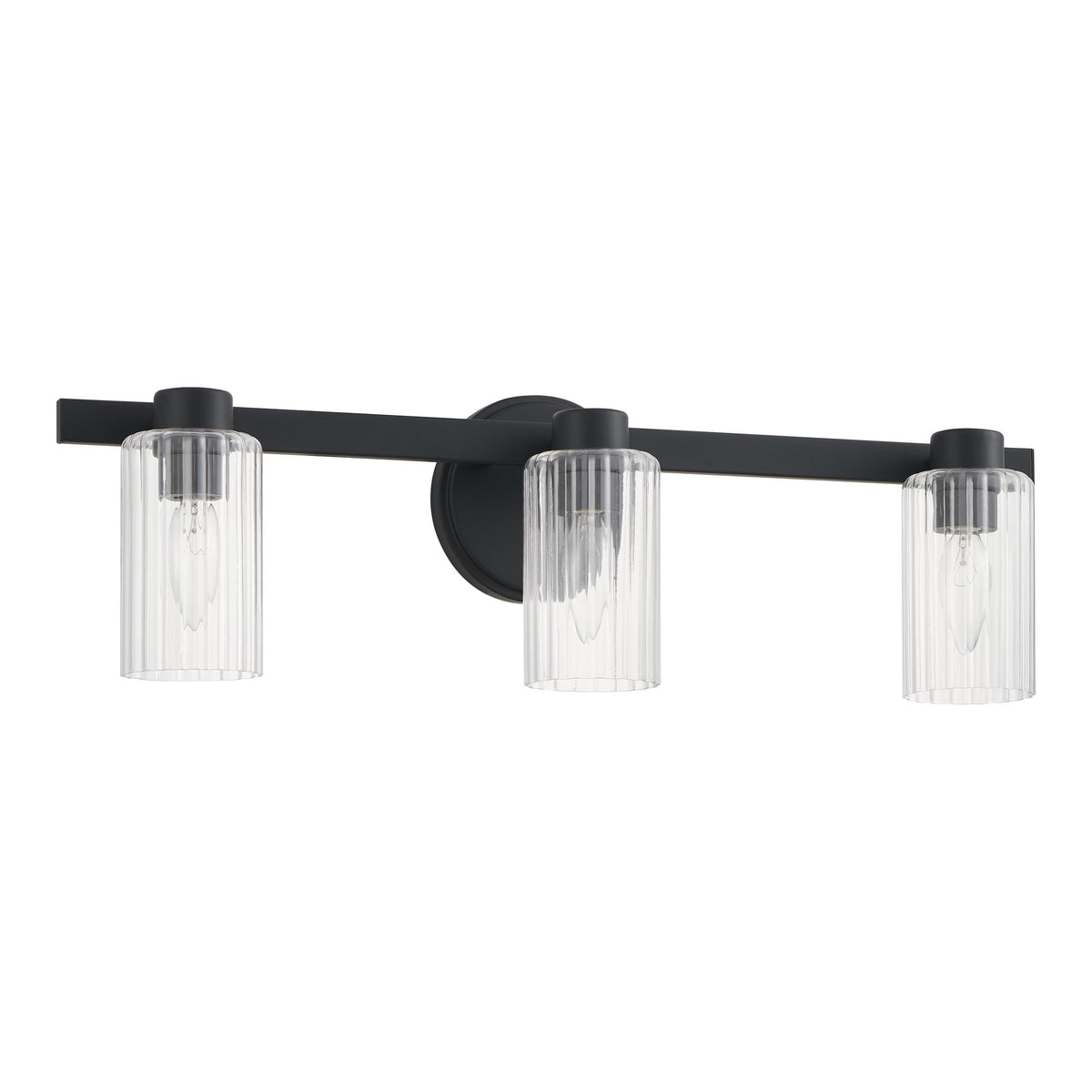 Bedminster 24" Vanity Light - Matte Black / Clear Ribbed Glass
