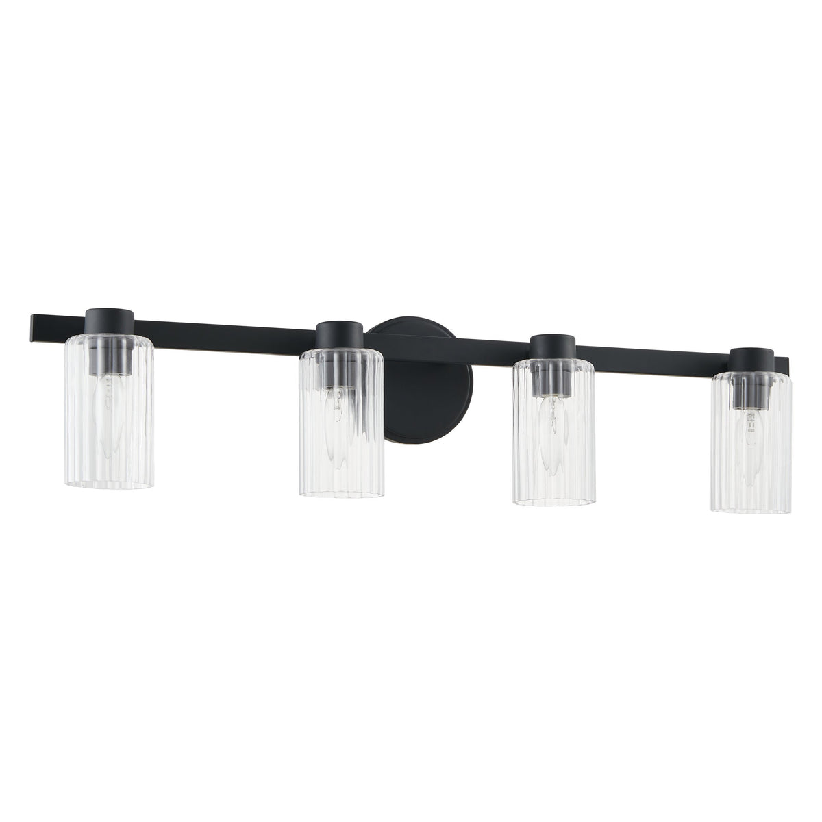 Bedminster 30" Vanity Light - Matte Black / Clear Ribbed Glass