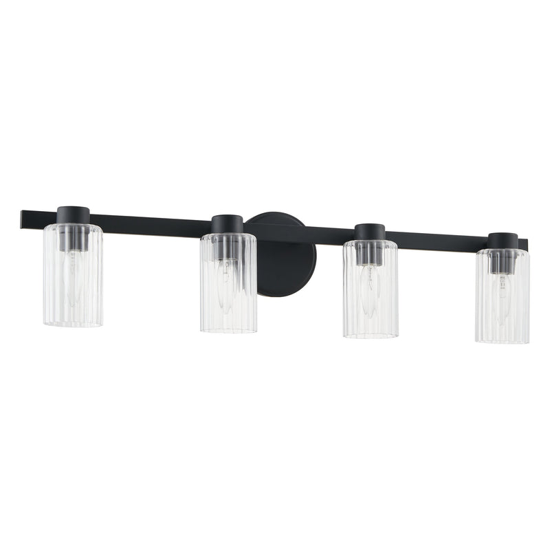 Bedminster 30" Vanity Light - Matte Black / Clear Ribbed Glass