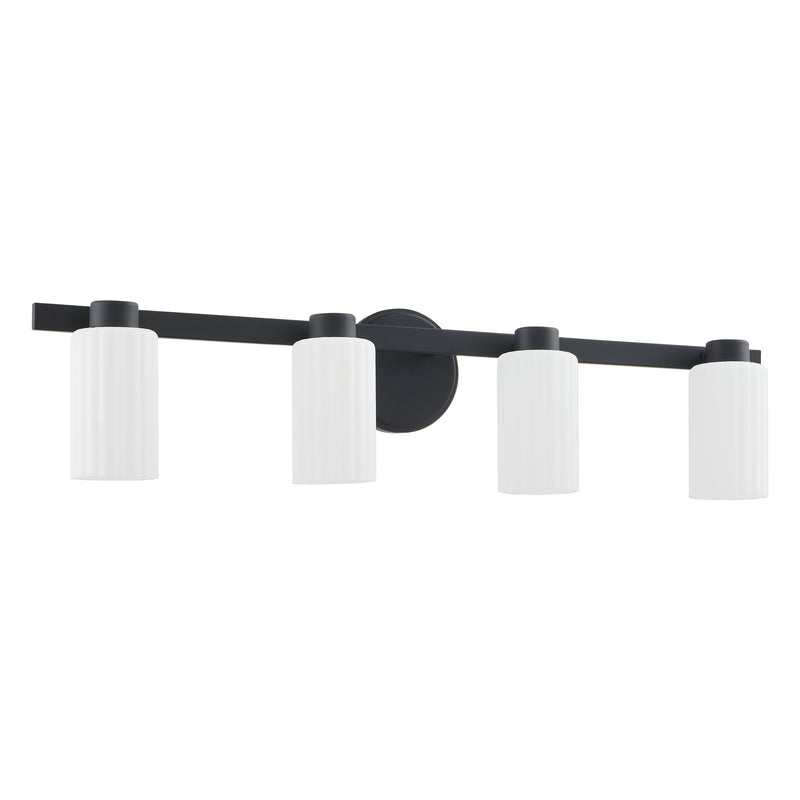 Bedminster 30" Vanity Light - Matte Black / Etched Opal Ribbed Glass