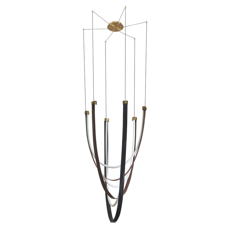 Ayers 43" 5CCT LED Chandelier - Champagne Gold / Black and Brown Faux Leather