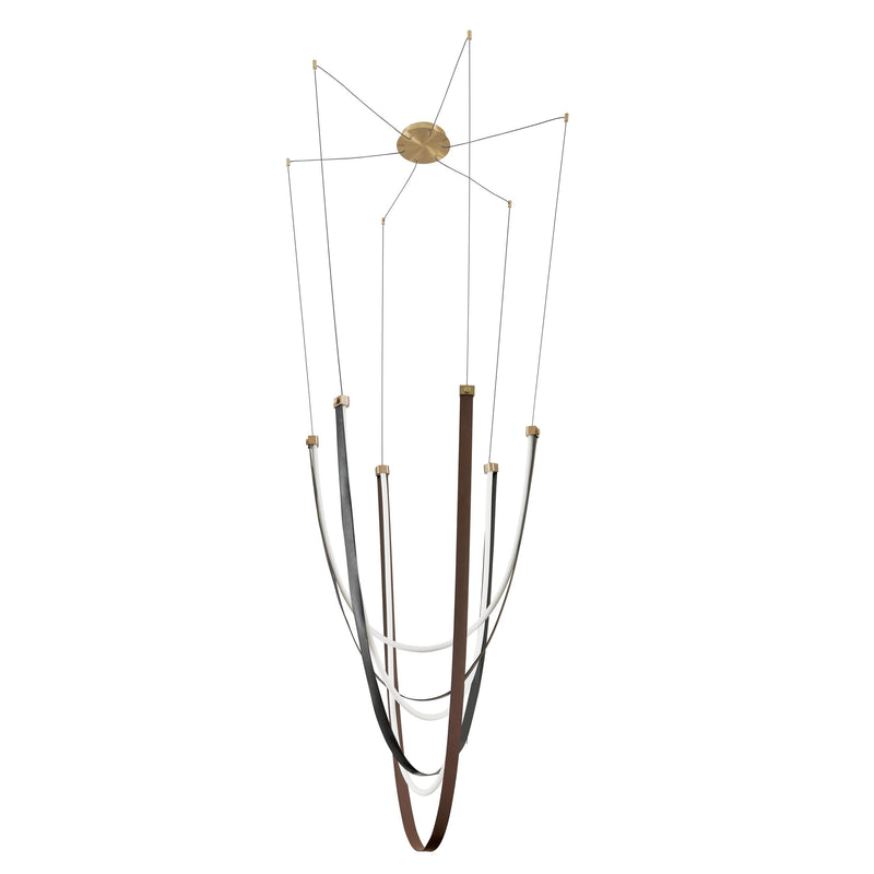 Ayers 59" 5CCT LED Chandelier - Champagne Gold / Black and Brown Faux Leather
