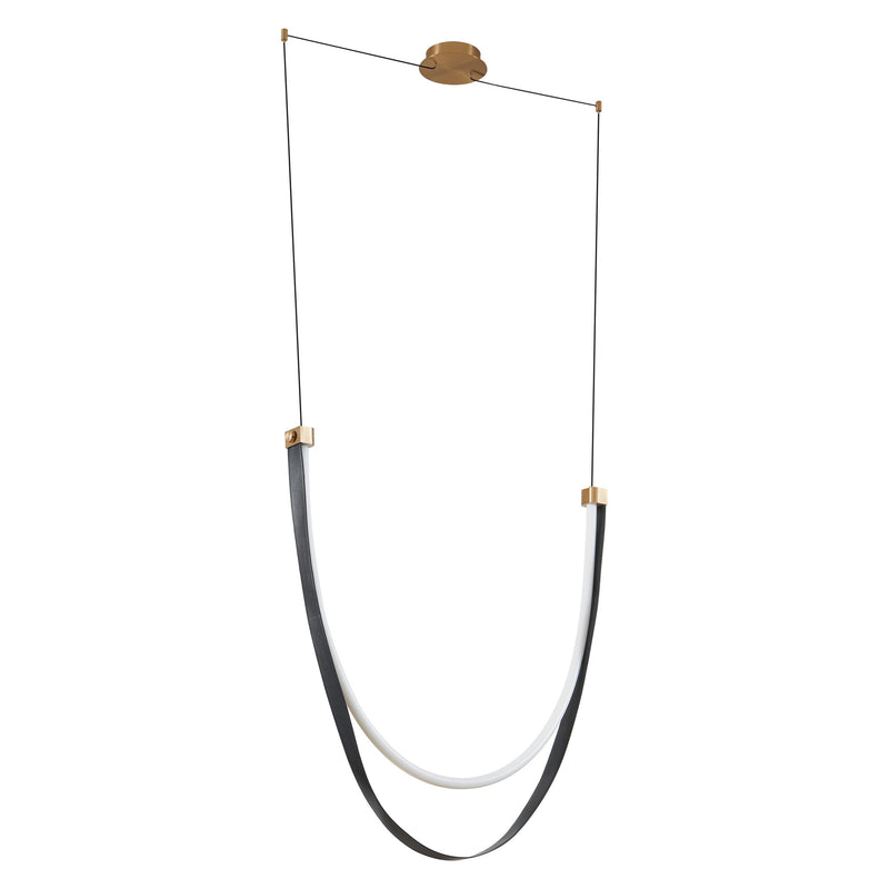 Ayers 43" 5CCT LED Linear Chandelier - Champagne Gold / Black and Brown Faux Leather