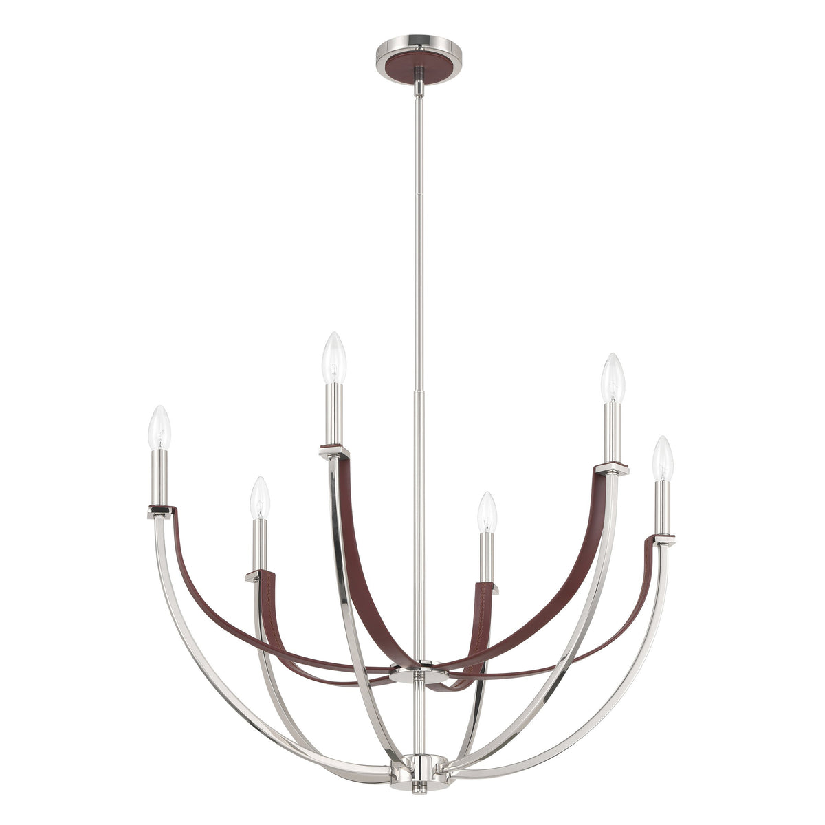 Sussex 29" Chandelier - Polished Nickel / Dark Brown Faux Leather