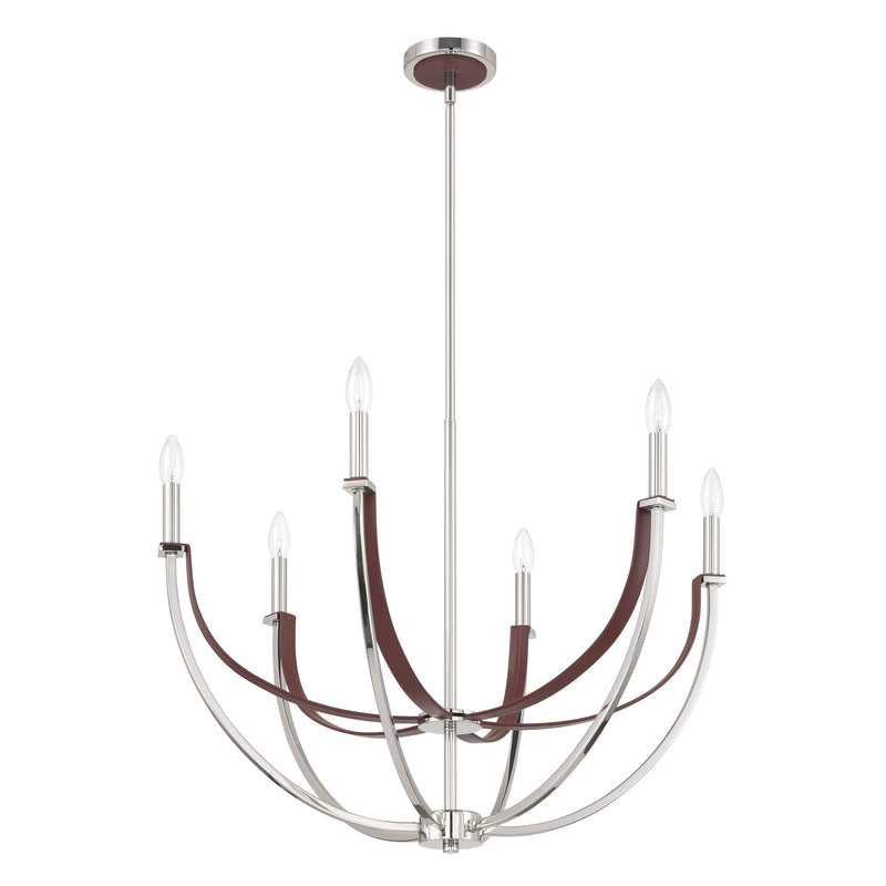 Sussex 29" Chandelier - Polished Nickel / Dark Brown Faux Leather