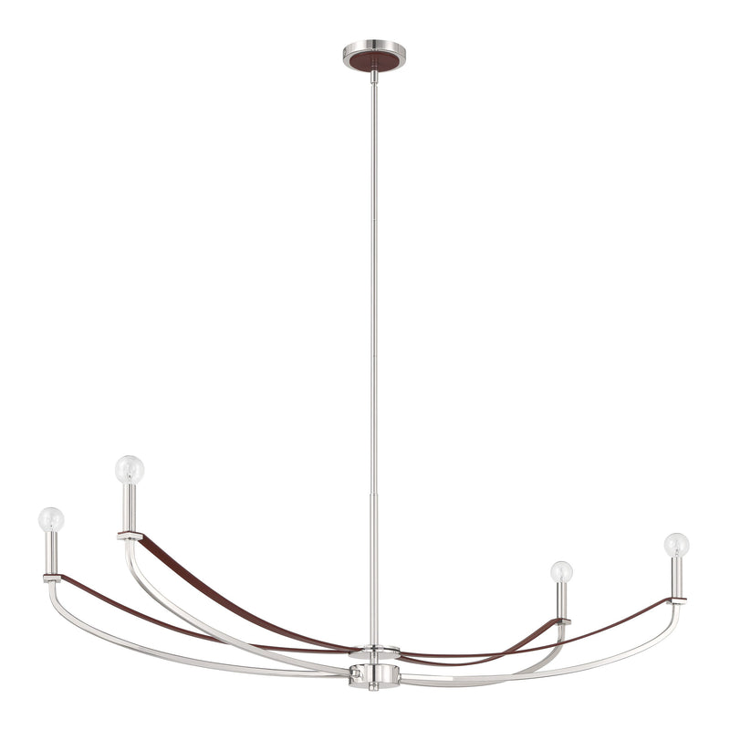 Sussex 47" Linear Chandelier - Polished Nickel / Dark Brown Faux Leather