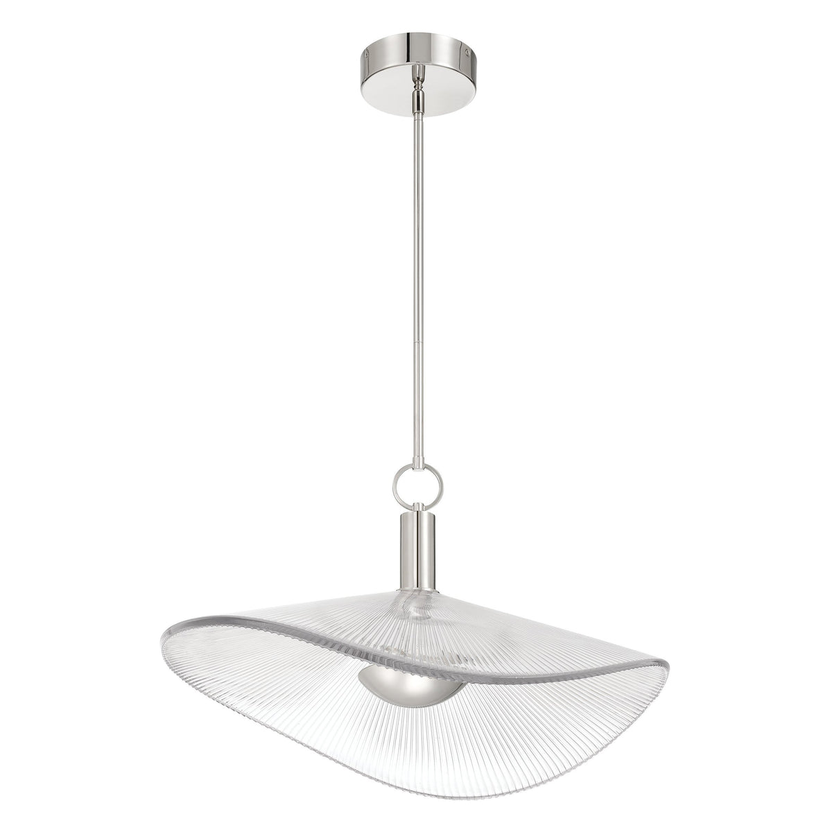 Novella 24" LED Convertible Pendant - Polished Nickel / Clear Ribbed Glass