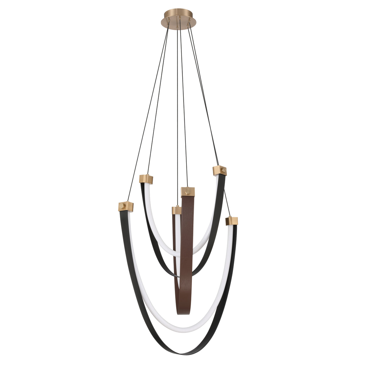 Ayers 30" 5CCT LED Chandelier - Champagne Gold / Black and Brown Faux Leather