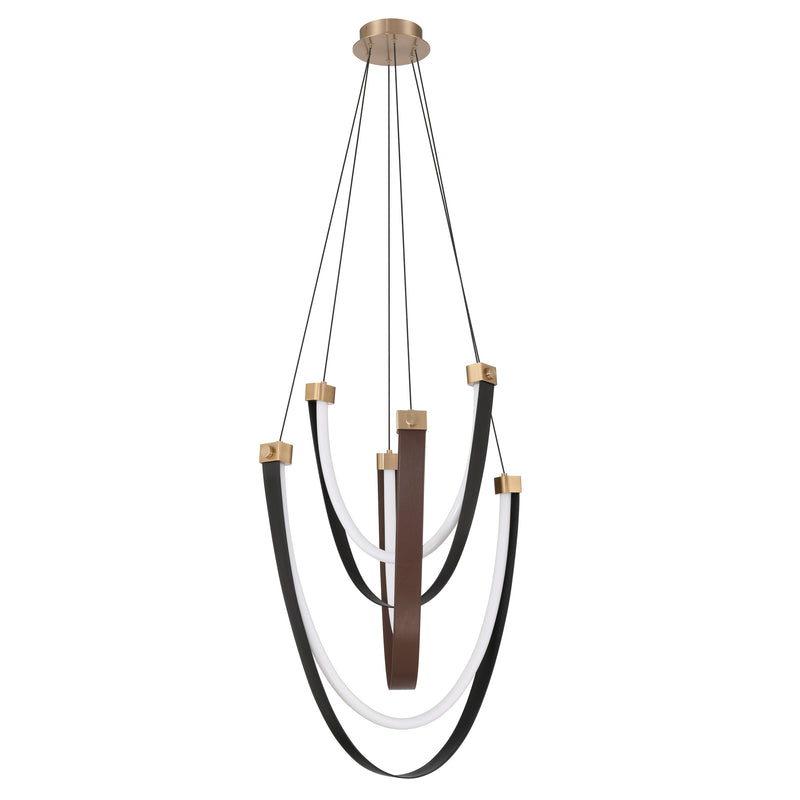 Ayers 30" 5CCT LED Chandelier - Champagne Gold / Black and Brown Faux Leather