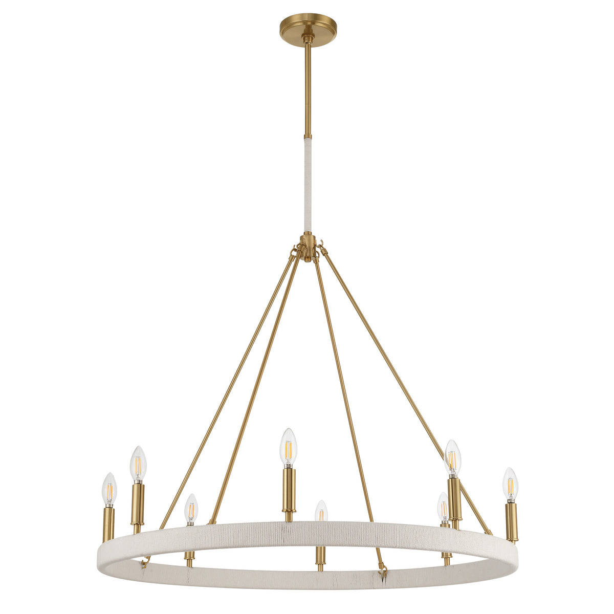 Wellfleet 36" Chandelier - Brass / Cream Cotton Rope