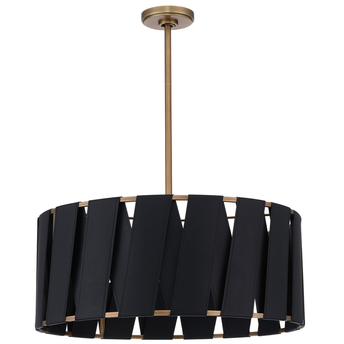 Libelle 24" Pendant Light - Black Faux Leather / Natural Brass