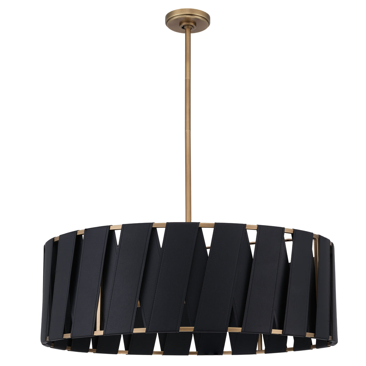 Libelle 30" Pendant Light - Black Faux Leather / Natural Brass
