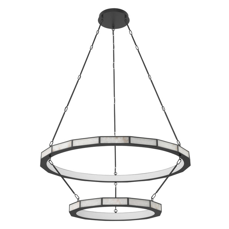 Wales 50" 5CCT LED Tiered Chandelier - Textured Black / Alabaster