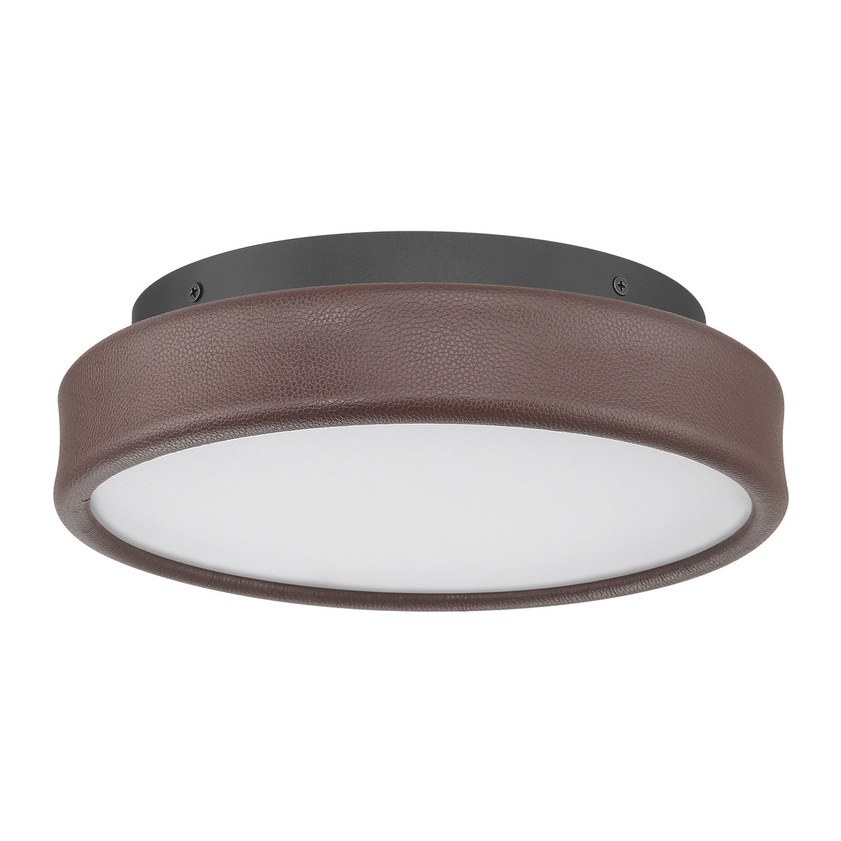 Riley 12" 5CCT LED Flush Mount - Coffee Faux Leather / Textured Black