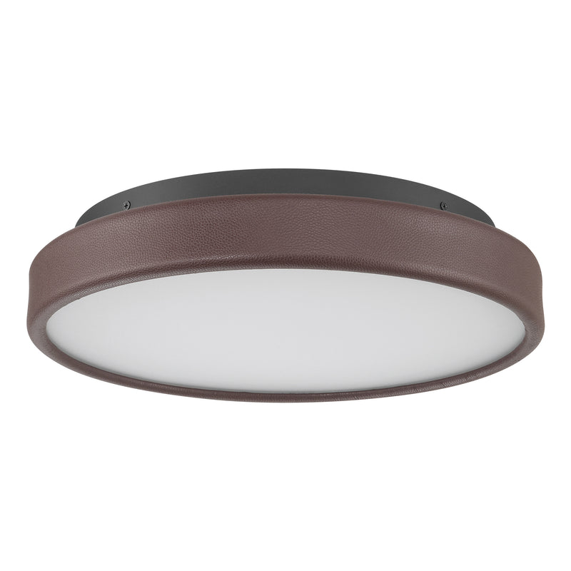 Riley 16" 5CCT LED Flush Mount - Coffee Faux Leather / Textured Black