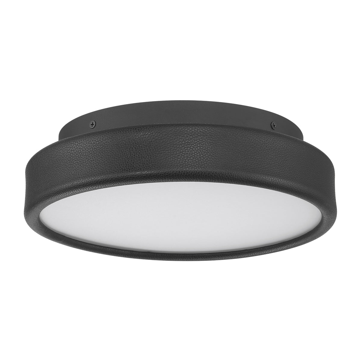 Riley 12" 5CCT LED Flush Mount - Black Faux Leather / Textured Black