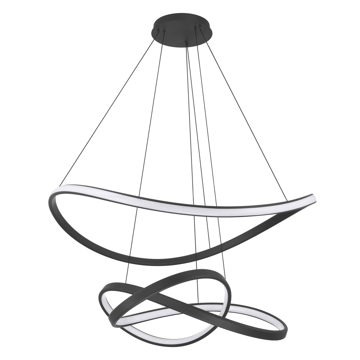 Riley 42" 5CCT LED Chandelier - Black Faux Leather / Textured Black
