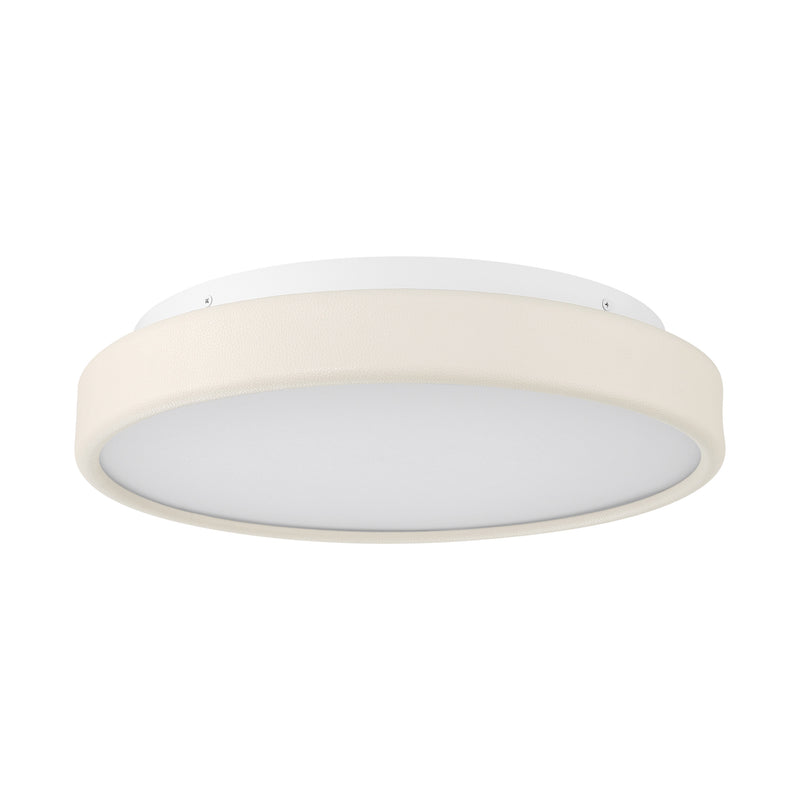 Riley 16" 5CCT LED Flush Mount - Cream Faux Leather / Textured White