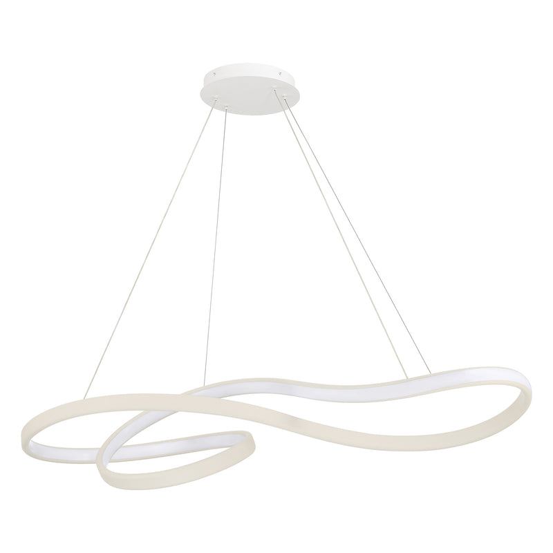 Riley 47" 5CCT LED Linear Chandelier - Cream Faux Leather / Textured White
