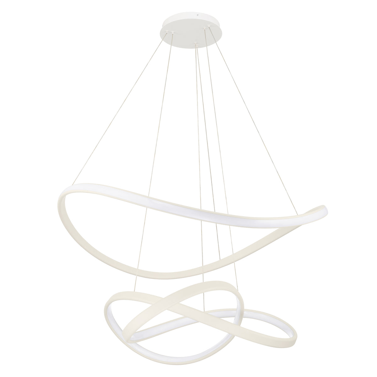 Riley 42" 5CCT LED Chandelier - Cream Faux Leather / Textured White