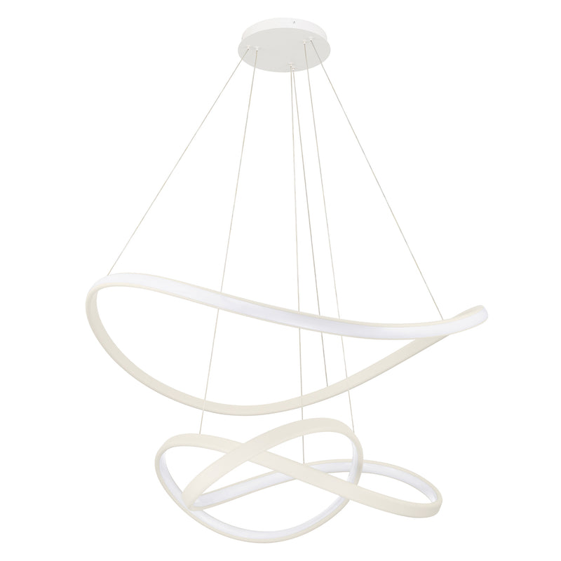 Riley 42" 5CCT LED Chandelier - Cream Faux Leather / Textured White
