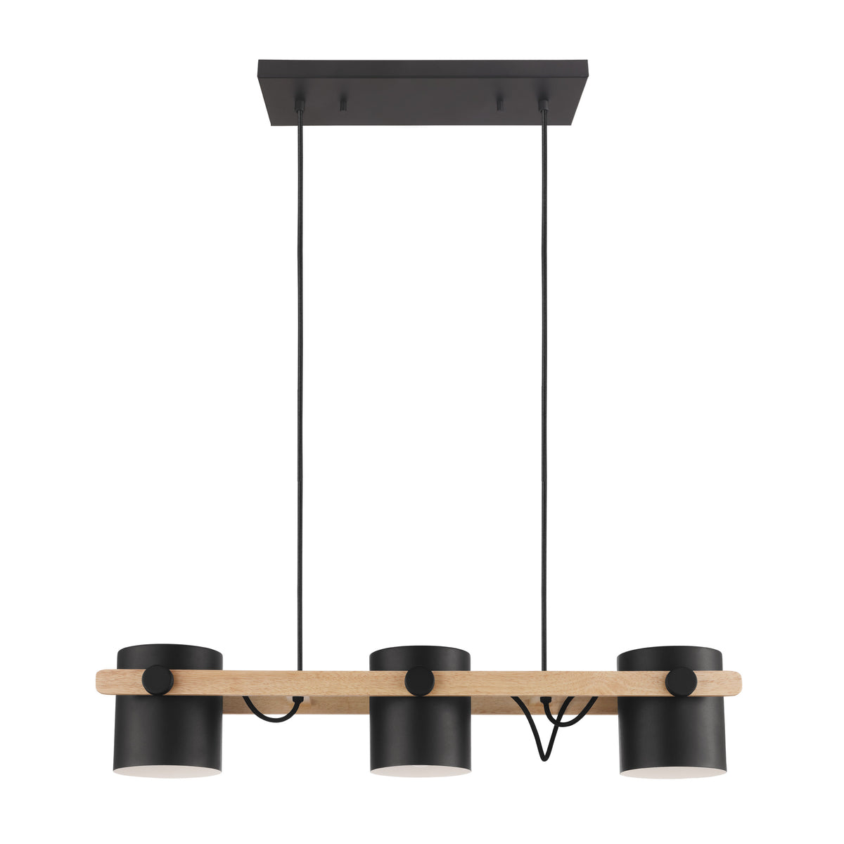 Hornwood 30" Linear Chandelier - Textured Black / Pine Wood