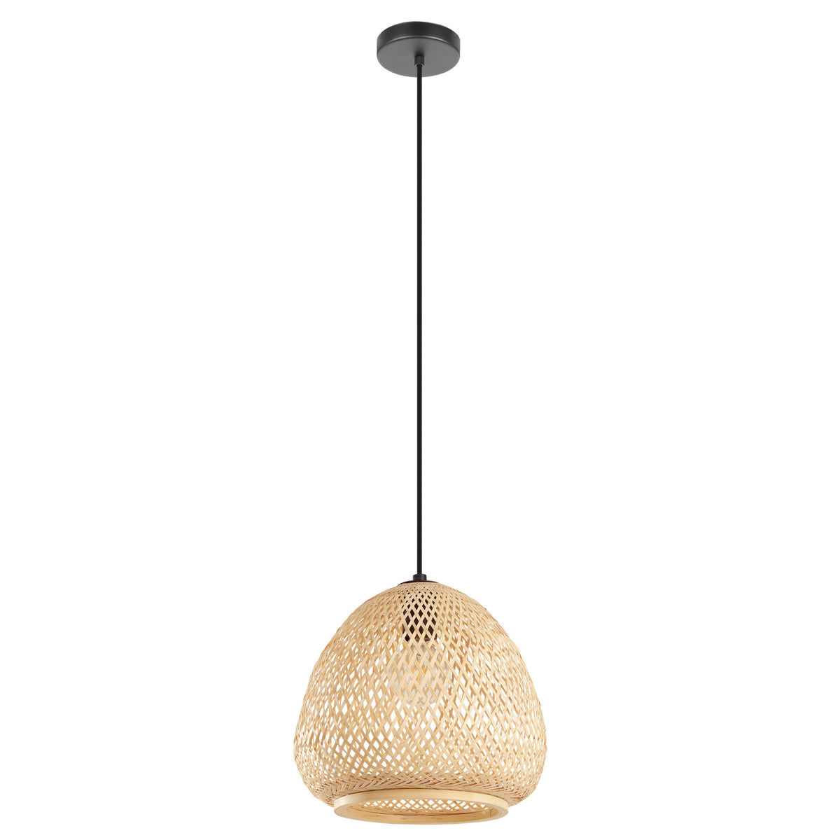 Dembleby 12" Pendant Light - Textured Black / Natural Bamboo