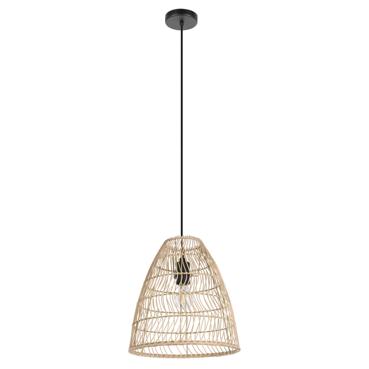 Ayesgarth 13" Pendant Light - Textured Black / Natural Rattan