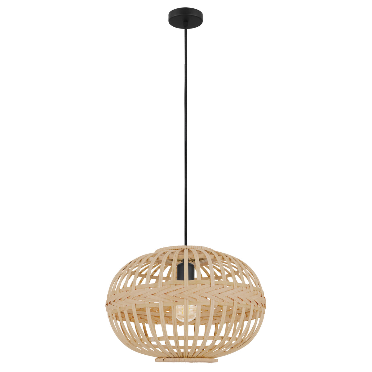 Amsfield 15" Pendant Light - Textured Black / Bamboo