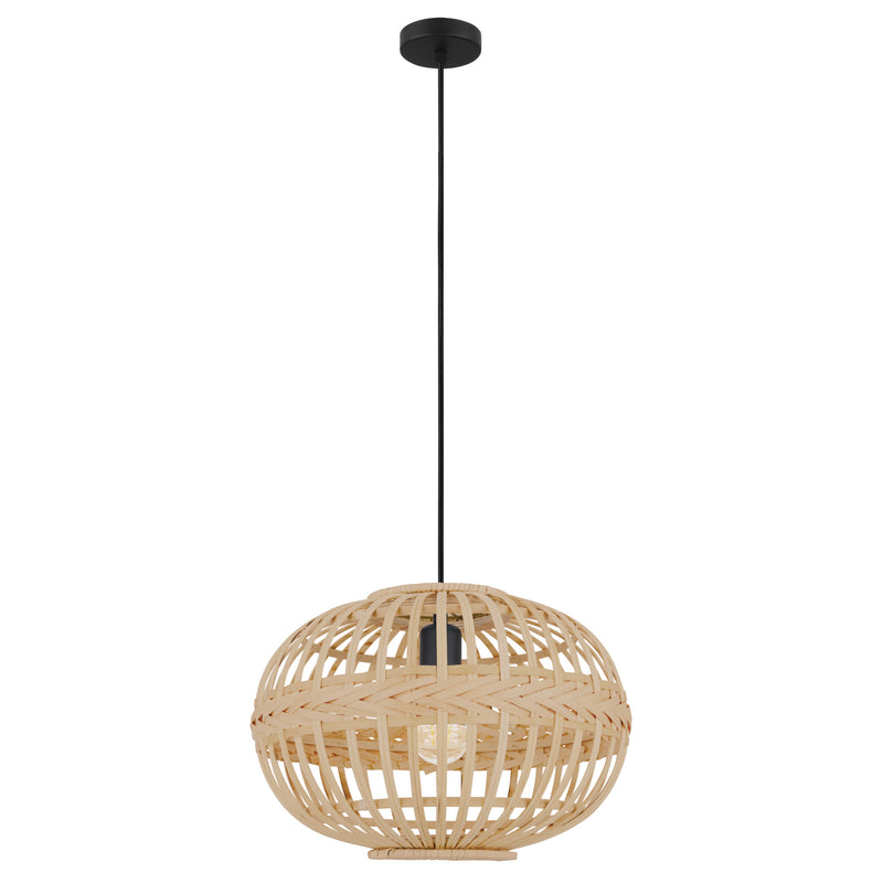Amsfield 15" Pendant Light - Textured Black / Bamboo