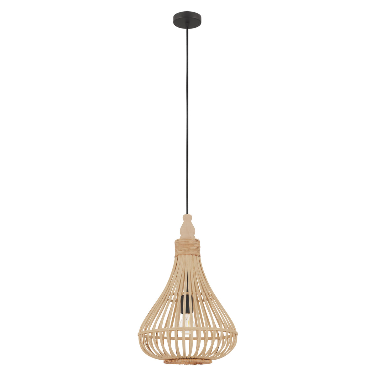 Amsfield 20" Pendant Light - Textured Black / Bamboo