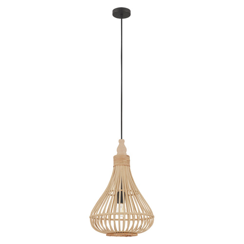 Amsfield 20" Pendant Light - Textured Black / Bamboo