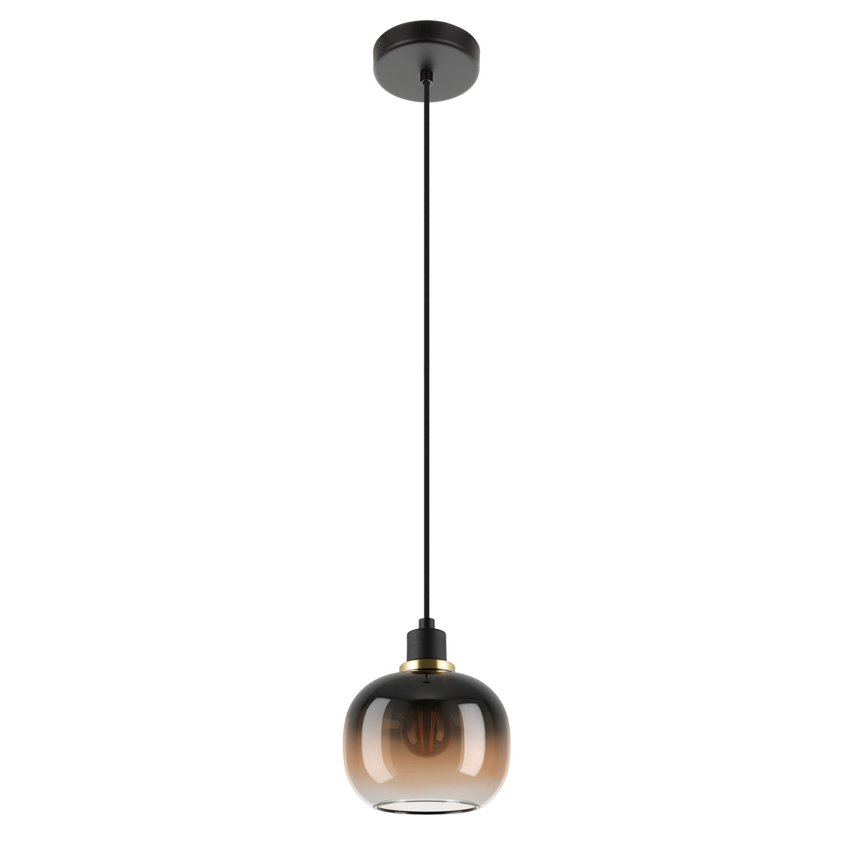 Oilella 7" Pendant Light - Textured Black / Gold / Amber Glass